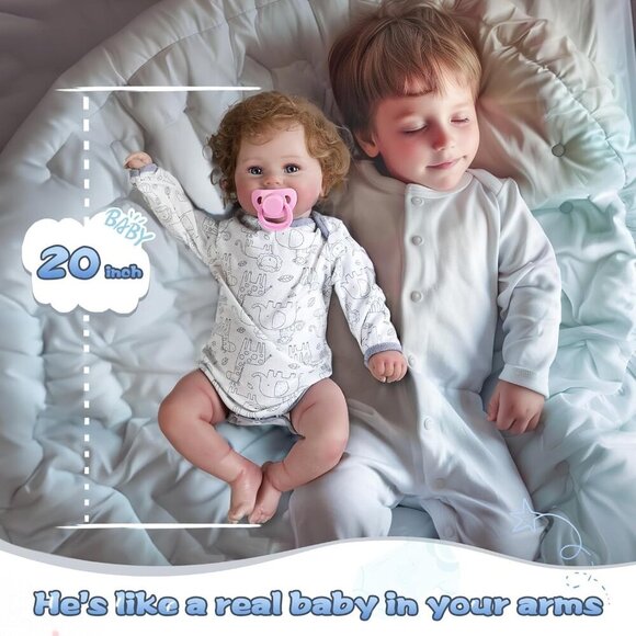 20Inch Cute Soft Viny Real Life Reborn Baby Boy Doll with Toy for 3+ Year Kids - Picture 7 of 9